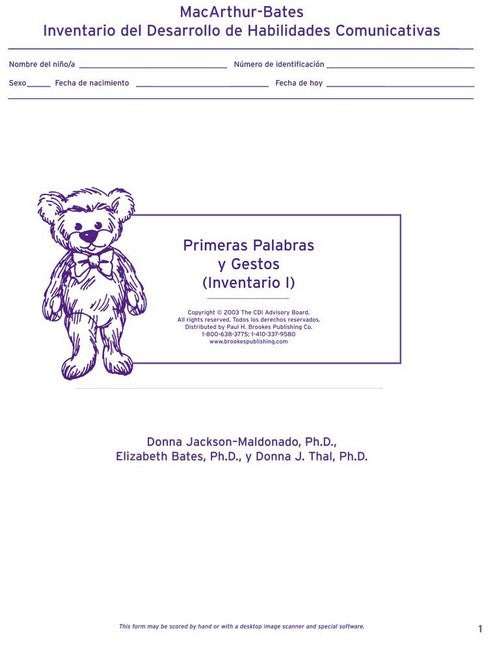 Macarthur Communicative Development Inventories (Cdis) Inventario I: Pr