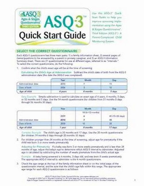 Ages & Stages Questionnaires (ASQ3) Quick Start Guide English