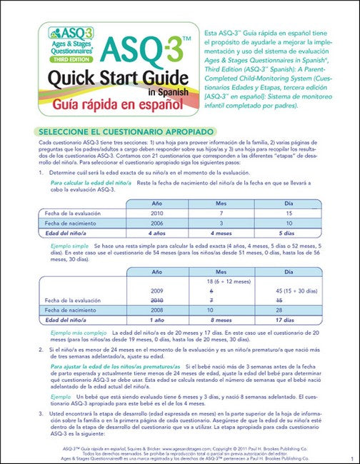 Ages & Stages Questionnaires (R) (ASQ (R)-3): Quick Start Guide (Spanish